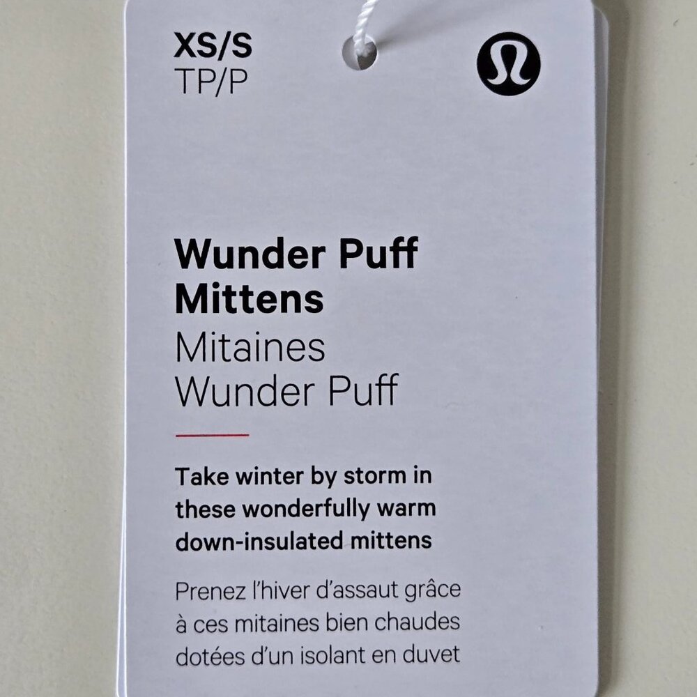 NWT LULULEMON White 600 Fill Goose Down Wunder Puff Gloves Women M/L - Picture 10 of 12